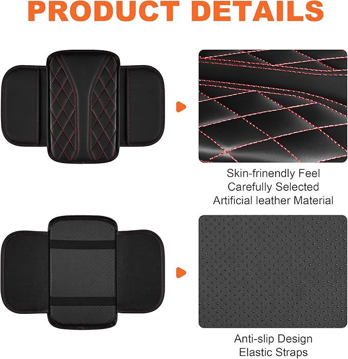 Center Console Cover Fit for XT6: Scratch and Wear Resistant Console Cover Leather with 2 Storage Bags -Upgraded Armrest Coverfor Car,Anti-Scratch Auto Armrest Pad Accessory （Black&Red