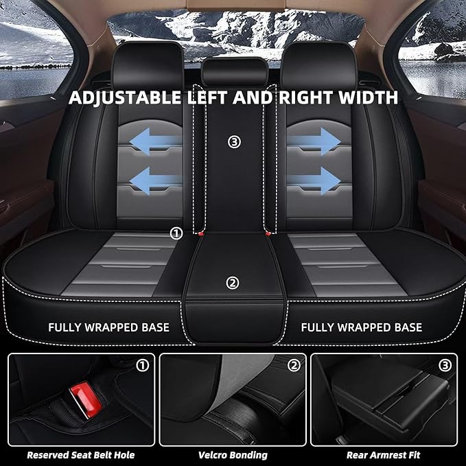 YORKNEIC Seat Covers Fit for Hyundai Santa Fe 2007-2024 2025 Front and Rear Seat Covers Leather Vehicle Seat Cushion for Santa Cruz with Airbag Compatible(5 Seats,Black&Grey)