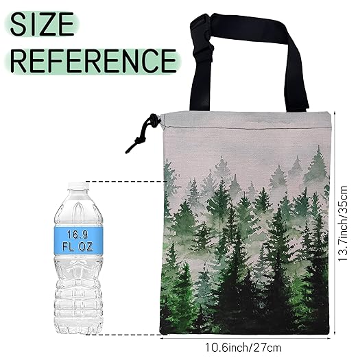 NHNXHWIA Misty Forest Car Trash Bag,Foggy Forest Mountains Hanging Drawstring Car Garbage Bag,Waterproof Canvas Car Back Seat Organizer with Adjustable Buckle,for Vehicles,SUVs,Camping,Road Trips