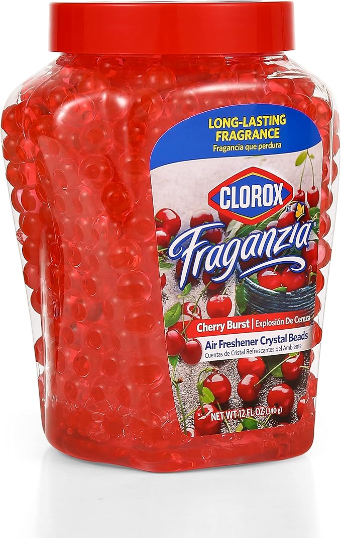 Clorox Fraganzia Crystal Beads Air Freshener, Long Lasting Room Deodorizer and Odor Eliminator Gel Beads to Freshen Home, Car, or Office, Cherry Burst Scent, 12 Fl Oz - 12 Pack