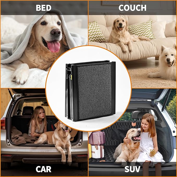 Zendova Dog Ramp for Car 63" Long & 17.3" Wide Portable Dog Ramps for Large Dogs with Non-Slip Rug Surface Dog Car Ramp for SUV Car & Truck, Outdoor Pet Ramp Folding Dog Ramp Up to 250LBS