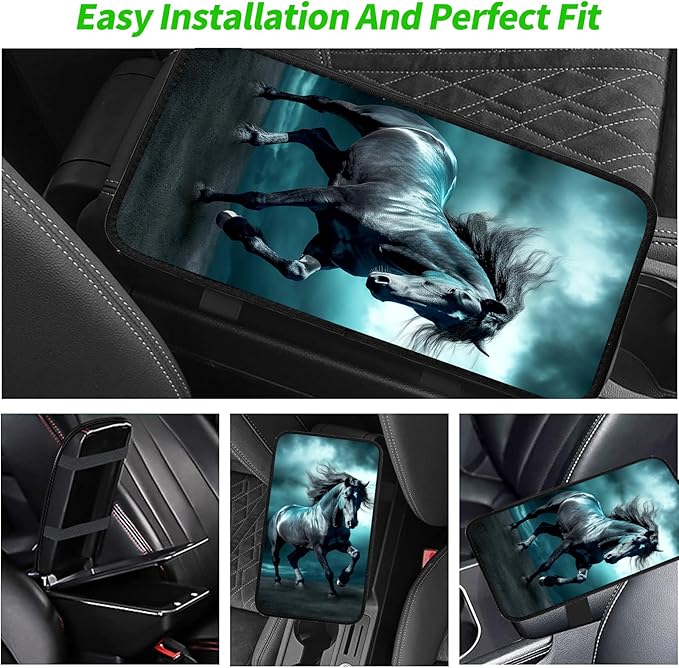 JANENFNA Car Armrest Cover Pads Universal Fashion Cute Auto Center Console Armrest Cover Pad with 2PCS Car Coasters Soft Waterproof Car Armrest Seat Protector for Women,Dark Horse