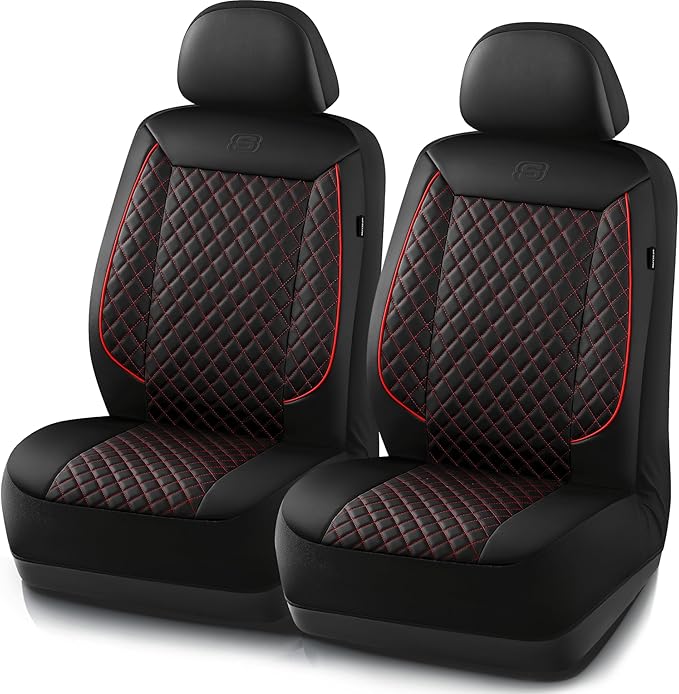 Skechers Car Seat Covers,Piping Luxury Faux Seat Covers,Waterproof Anti Slip Car Seat Protector Front Seats,Car Accessories Airbag Universal Fit for Most Cars,Vans,Trucks,SUV,Red