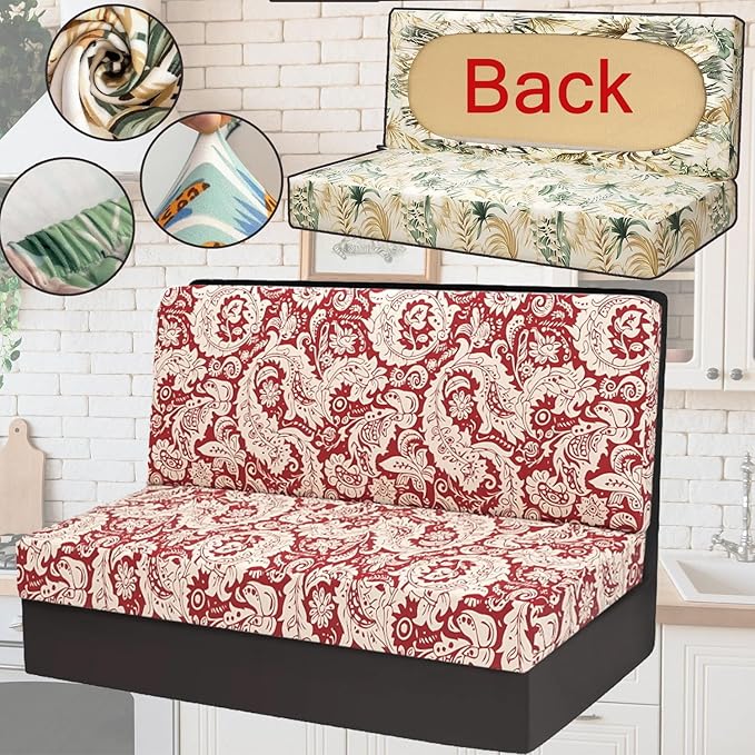 Stretch Rv Dinette Cushion Covers,2 Seat Rv Seat Covers with 1 Backrest & 1 Bench Covers,RV Cushion Couch Covers Dinette Both Seats for RV Camper (Red, 2 Backrest & 2 Bench Covers)