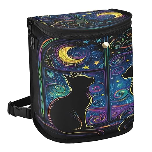 MNSRUU Car Trash Can with Lid, Two Black Cats in A Window Car Trash Bag Hanging Organizers and Storage for Front Back Seat, Leak-Proof Trash Bin