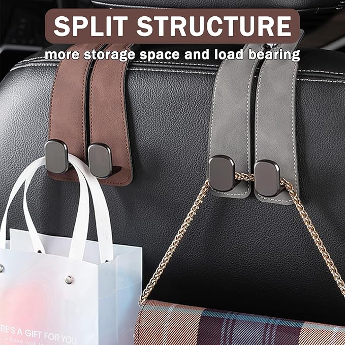 ZWYYTHC 2 Pack Car Seat Back Storage Hook, Headrest Hooks for Car with Metal Hooks, Premium Suede Leather Car Headrest Hooks Universal Car Seat Hooks for Purses, Bags & Groceries(Black)
