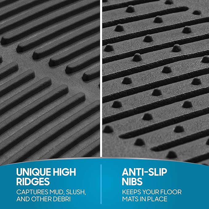 BDK M783 DuraChannel Heavy Duty Rubber Car Floor Mats Liner for Auto - All Weather 3 Piece Set Front & Rear, Fits Car Truck SUV Van, Universal Trim to Fit