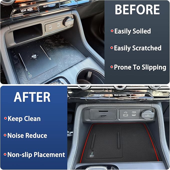 Center Console Silicone Mat Fit for Honda Pilot Accessories 2023-2025 2026 for Passport Accessories 2026 Wireless Charging Mat Non-Slip Protector Pad (Red)