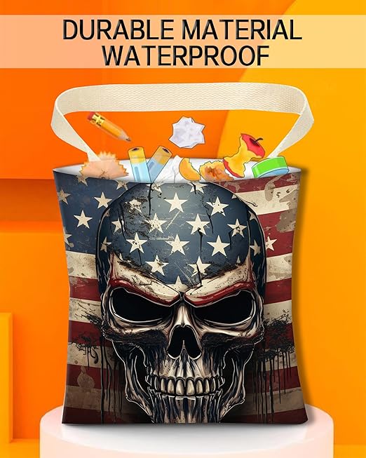 ANKVRP Car Trash Can, Durable Hanging Car Trash Garbage Bag, Cute Automotive Garbage Cans Organizer, American Flag Skull Print