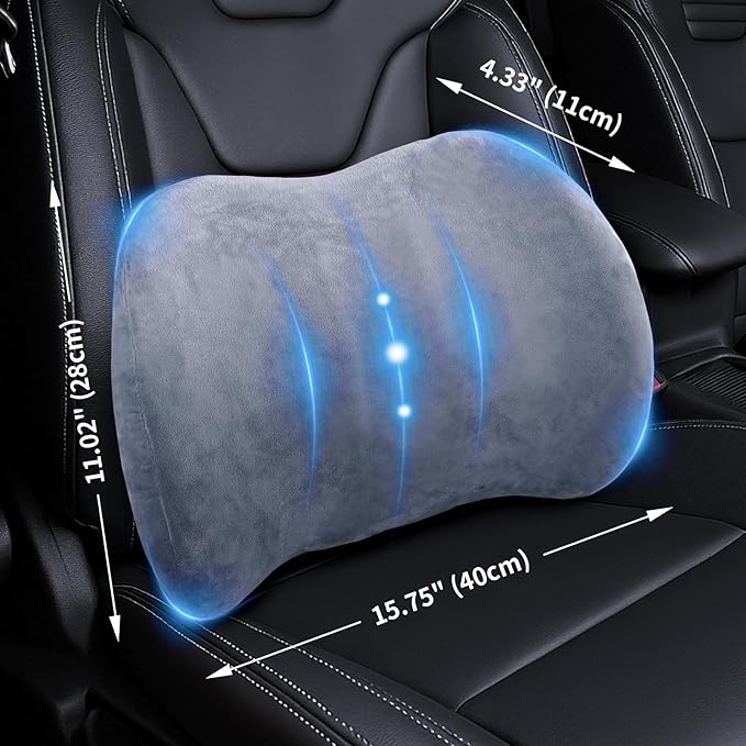 Dijialun Lumbar Support Pillow for Car, Memory Foam Back Support Lumbar Pillow for Car, Gaming, Office Chair, Ergonomic for Lower Back Pain Relief, Comfortable and Crystal Velvet Fabric, Grey
