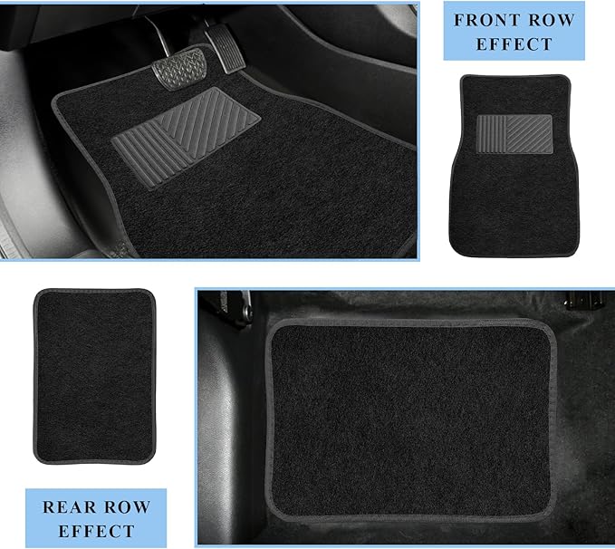 4PCS Car Floor Mats, Waterproof Non-Slip Car Floor Liners with Safety Heel Pad, All-Weather Wear-Resistant Mats Heavy Duty Universal Carpets for Truck SUV Van Sedan (Black)