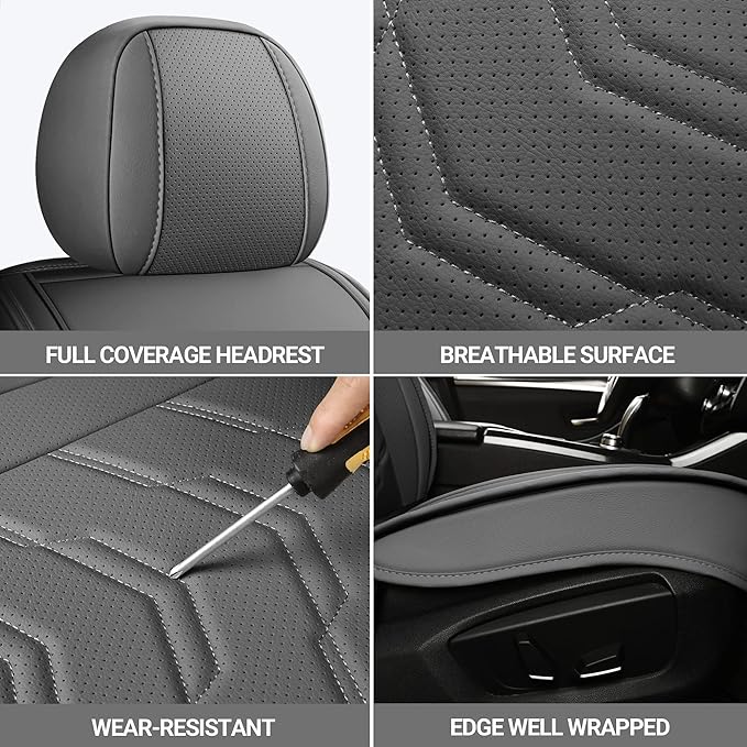 AOOG Leather Car Seat Covers Universal fit Most Sedans SUV Trucks (Front seat, Grey)