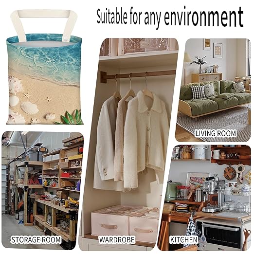 ADQWIOVL Car Garbage Can, Seat Back Hanging Cute Car Trash Can Bag, Car Organizer and Storage Bag for Travelling, Outdoor Summer Beach Sand Wave