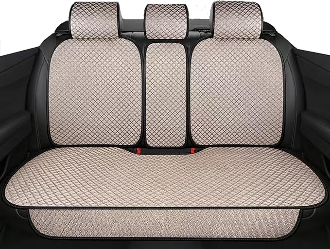 XZPILINA Breathable Back Seat Cover-Universal Rear Seat Mat for All Seasons, Car Rear Seat Protector with Polyester Silk Material, Non-Slip Bottom. Fits 95% of Sedans, SUVs, Vans.(Beige)
