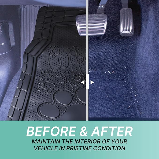 FH Group Car Floor Mats - Adorable Paw Print, Heavy-Duty Rubber Mats, Universal Fit Full Set, Climaproof, Trimmable, Fit Most Sedan, SUV, Truck - Black