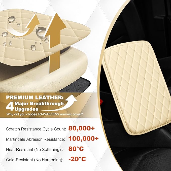 Center Console Cover for Passport: Armrest Cover for Car with 2 Storage Bags - Scratch & Wear Resistant & Waterproof Leather Console Cover,Anti-Scratch Auto Armrest Pad Accessory （Beige