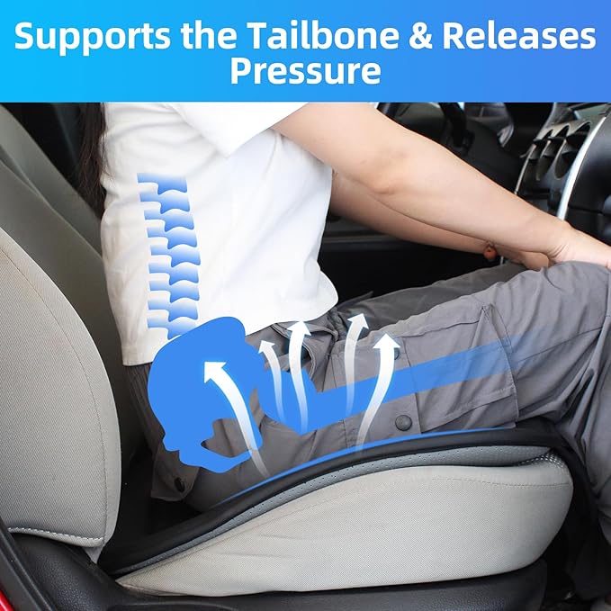 KAYI Car Seat Cushion, Comfort Memory Foam Car Cushions for Driving, Breathable Leather Surface with Anti Slip Rubber Bottom, Seat Cushion for Car and Office Chair (1 Pack, Beige)