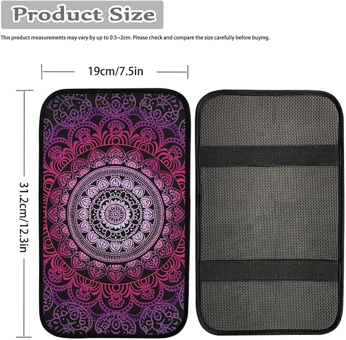 Purple Mandala Floral Car Center Console Cushion Pad Protect from Pet Claws Center Console Cover Easy to Install Armrest Cover Protec Universal Fit for Auto Truck Van SUV