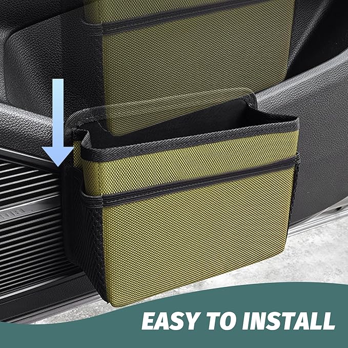 Car Trash Can, Foldable Mini Vehicle Trash Bin Garbage Organizer Holder, Waterproof Hanging Mini Auto Dustbin Accessories Storage Container for Vans, SUVs (military green)