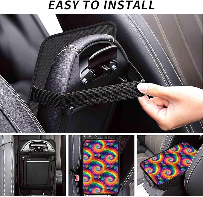 Car Center Console Cushion Pad Colorful Tie Dye Arm Rest Pads Universal Armrest Box Cover Protector Rainbow Comfortable Car Decor Accessories Auto Center Console Lid Covers