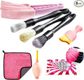 Car Detailing Brush Set, 8PCS Pink Auto Cleaning Kit – Soft Bristle Brushes, Dust Blower, Cleaning Gel, Microfiber Towel – for Interior & Exterior, Dashboard, Air Vents, Wheels, Car Cleaning Supplies