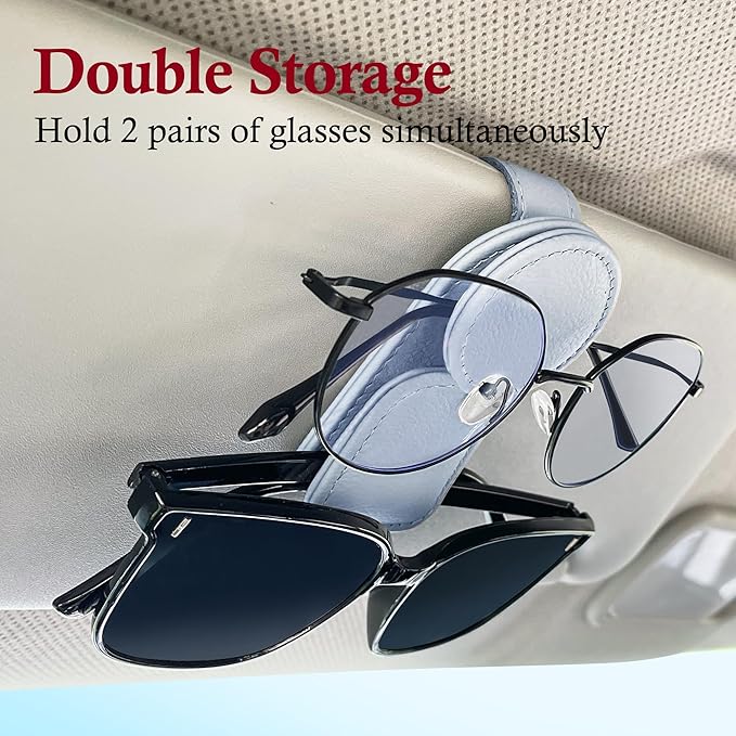 KIWEN Sunglasses Holder for Car Visor, Magnetic Leather Sunglass Eyeglass Hanger Clip for Car Sun Visor Accessories (1, Gray)