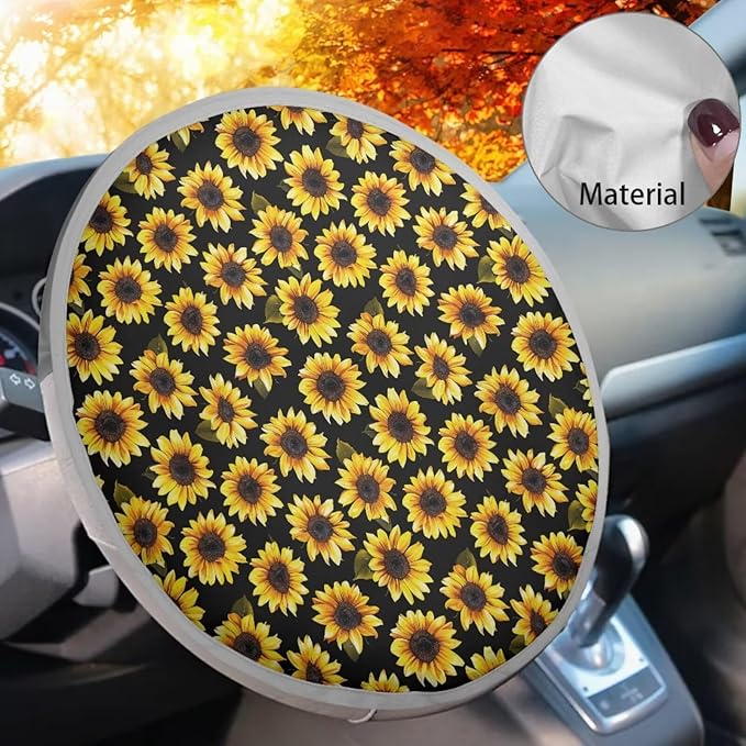 Sunflower Steering Wheel Sun Shade Heat Resistant Steering Wheel Cover Anti-Heat Reflector Protector Universal Fit 17 Inch Car Rudder Protector