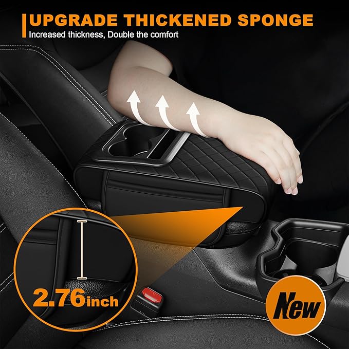 Car Armrest Cover Fit for Mazda Mazda 3 Upgrade Memory Foam Console Protector with Cup Holders and 2 Storage Pockets (Black)