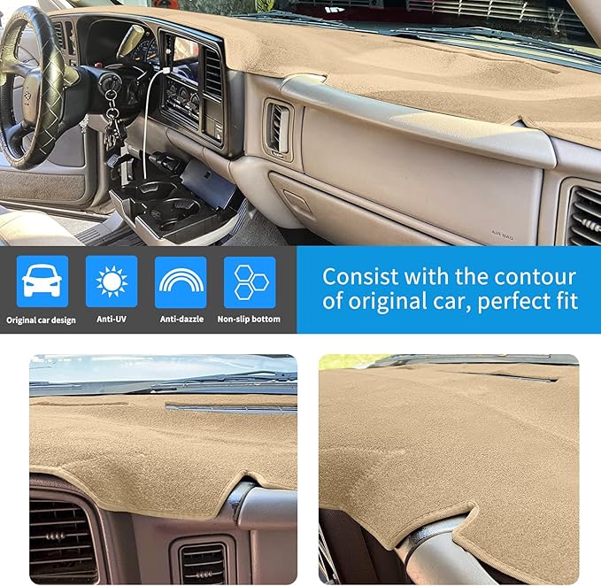 Dashboard Cover for Chevrolet Silverado 1500 2500 3500 1999-2006 Avalanche Chevy Tahoe Suburban GMC Sierra Yukon Dash Cover Mat(Premium Carpet, Beige)