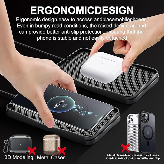 Wireless Car Charger,15W Fast Car Charging Pad, Non-Slip Charging pad Compatible with iPhone17/16/15/14/13/12, Samsung Galaxy S25-S9, Android Phones (20W Adapter)