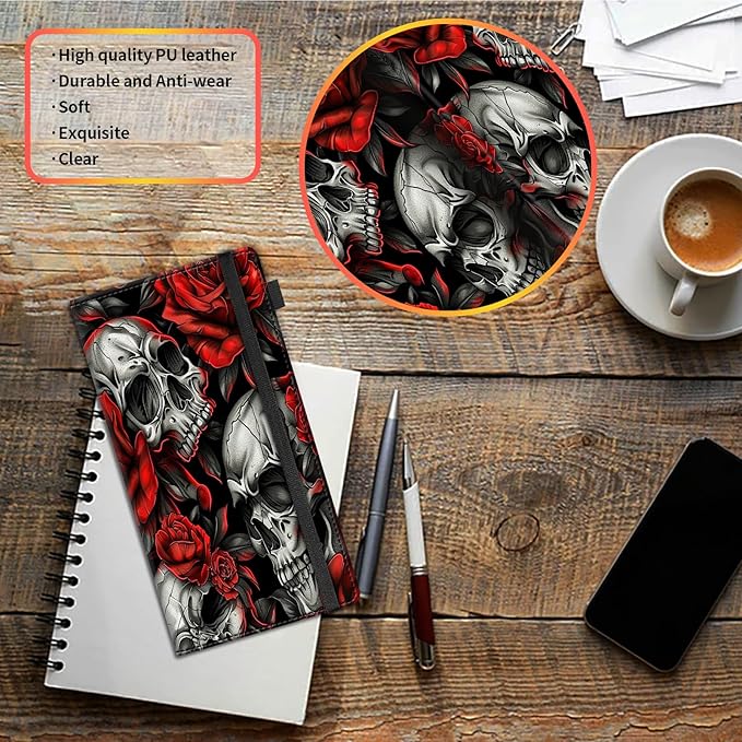 Decahouy Car Registration and Insurance Holder,Leather Vehicle Glove Box Organizer Wallet for Document,Perfect for any Car,Truck,Motorcycle,Driver License,Trailer or Boat,Men & Women,Skull Red Rose