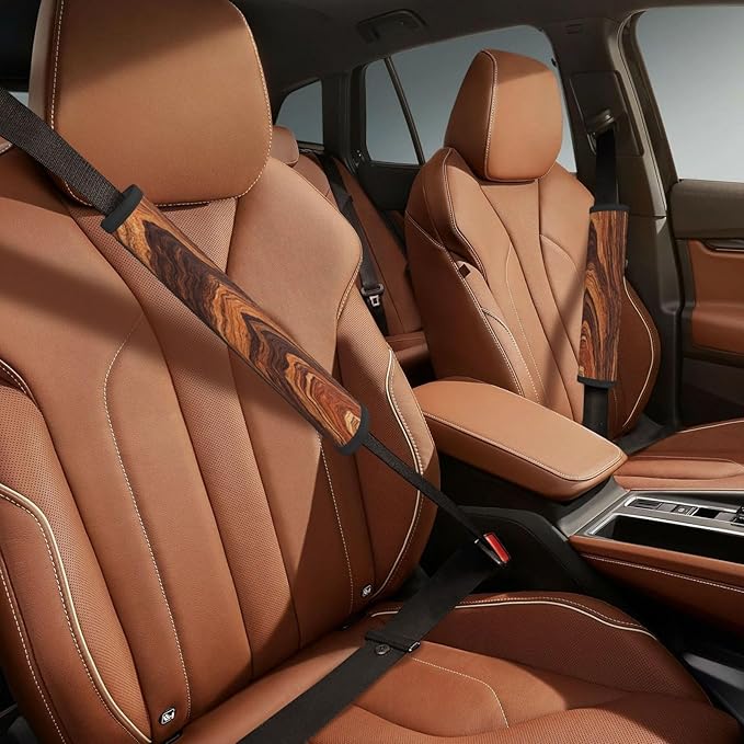 Wood Steering Wheel Cover Elastic Non-Slip Car Steering Wheel Covers with Seat Belt Shoulder Pad for Women Men