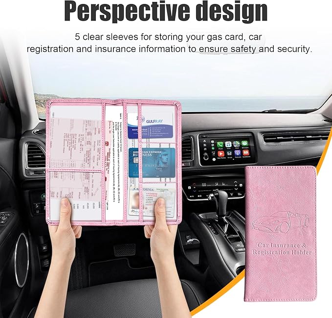 Kewucn Car Registration and Insurance Holder, Leather Auto Glove Box Organizer with Magnetic Shut, Vehicle Compartment Accessories Case for Cards, Driver License & Essential Documents