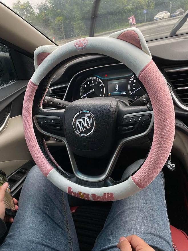 Women's Cartoon Steering Wheel Cover Comfortable, Breathable, Non-Slip All-Season Car Accessory Universal 15-inch Fit Suitable for Sedans, Pickup Trucks, and SUVs