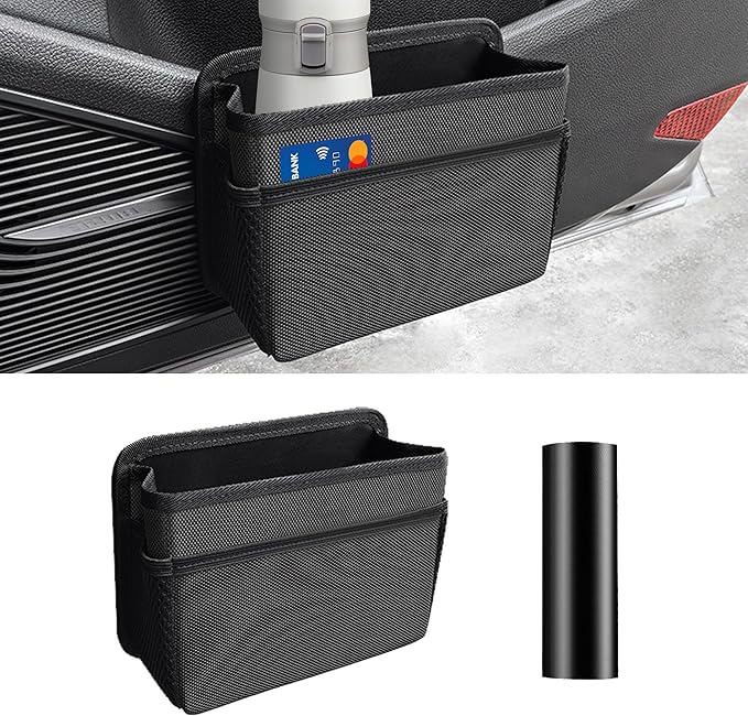 Car Trash Can, Foldable Mini Vehicle Trash Bin Garbage Organizer Holder, Waterproof Hanging Mini Auto Dustbin Accessories Storage Container for Vans, SUVs (black)