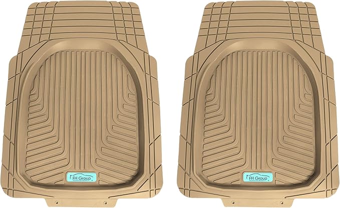 FH Group Universal Fit Heavy Duty Rubber Trimmable Tray Liners Automotive Floor Mats fits Most Cars, SUVs, and Trucks, Full Set Beige