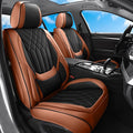 GEZHOUBA Black Brown Car Seat Covers Full Set, Luxury Leather Brown Seat Covers for Front and Rear Seats Waterproof Anti-Slip Full Wrapped Universal Fit for Most 5-Seater Cars SUVs