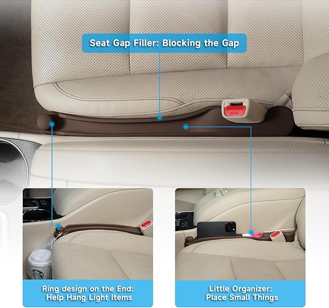 Givifive Car Seat Gap Filler Set of 2, 3IN1 Seat Side Gap Filler Plug with Storage Slot & Hook Function, Soft Foam Universal Fit Car SUV Truck Fill Gap Between Seats Console Organizer（Narrow Brown）