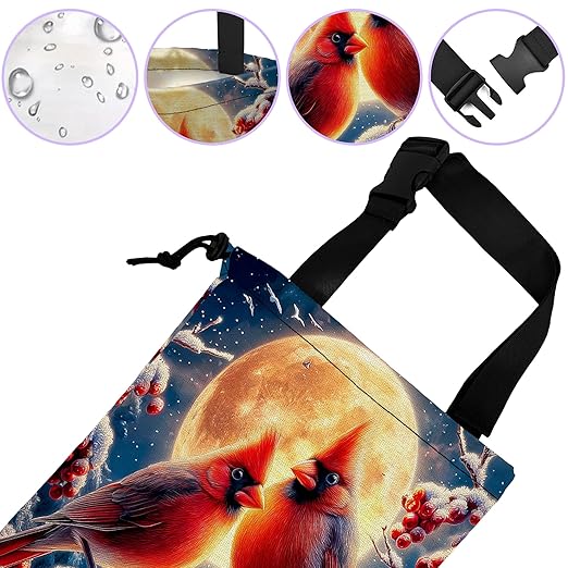 UUCBTAH Car Trash Bag Hanging Cardinals on Winter Night Car Trash Can for Back Seat Waterproof Car Garbage Can with Adjustable Straps and Drawstring for Car Accessories Vehicle Travelling Camping