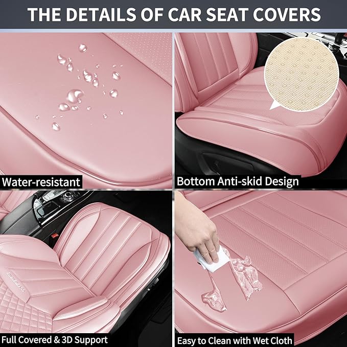 COVER EMPIRE Pink Car Seat Covers Fit for Corolla Cross RAV4 Kona HR-V CRV UX,Waterproof and Breathable Automotive Seat Covers Full Set, Front and Rear Leather Seat Covers.