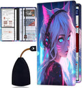 Car Registration Holder, Waterproof PU Leather Vehicle Card Document Glove Box Organizer, Women Interior Auto Accessories Case for Cards, Driver License Car Insurance Holder, Cat Girl Blue Neon Anime