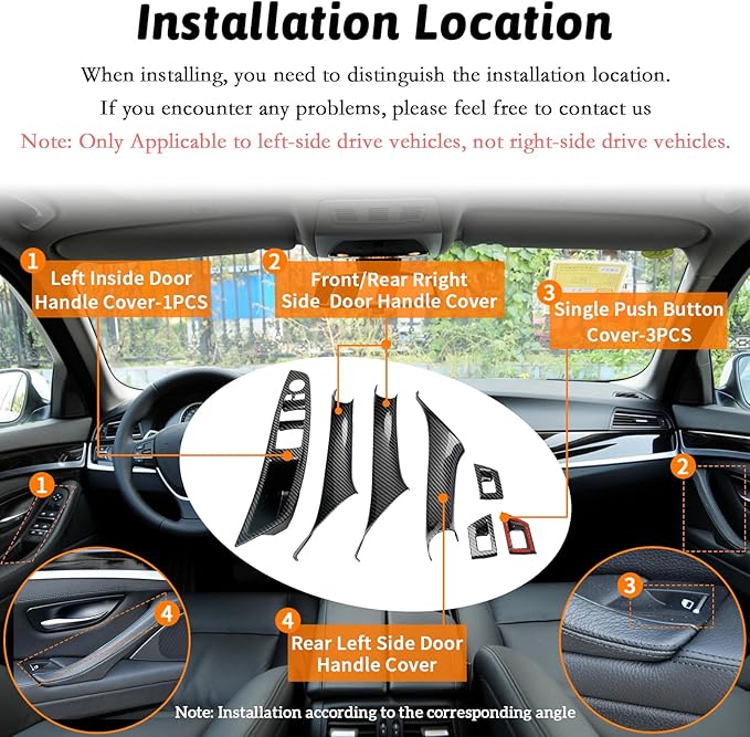 BJchiwu 7PCS Carbon Fiber No-Remove Interior Door Pull Handle Sticky Cover for BMW 5 Series F10/F11 (2010-2016) 520, 523, 525, 528, 530, 535 Driver Passenger Side Window Switch Armrest Panel