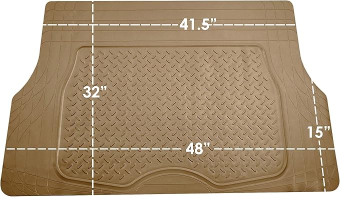 FH Group 4 Piece Liners Trimmable Climaproof™ Vinyl Car Floor Mats- Full Set with Premium Trimmable Vinyl Cargo Liner- Universal Fit for Cars Trucks and SUVs (Beige)