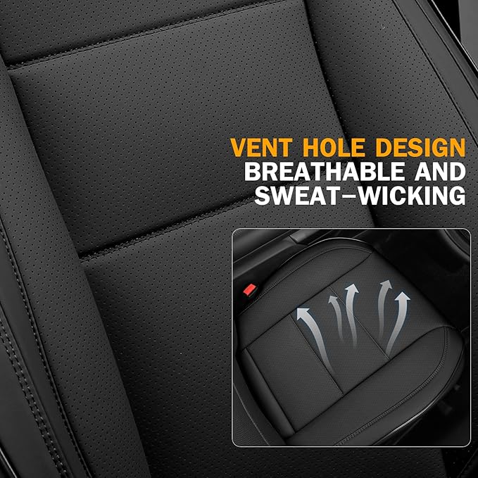 EQUIDEVDY 2Pcs Truck Seat Cover Bottom Fit for Chevy Silverado, Ford F150 F250 F350, GMC Sierra, Ram 1500 2500 3500, Dodge,Tundra, Premium Faux Leather Trucks Pickup Front Driver Seat Covers(Black)