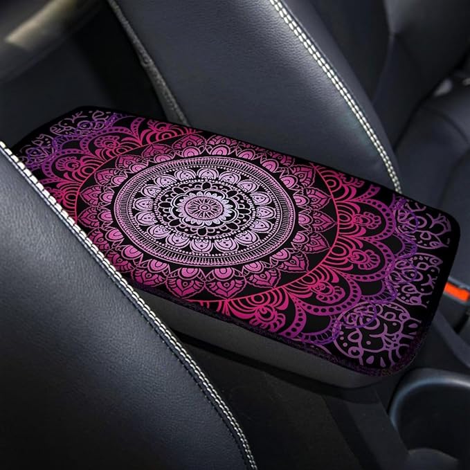 Purple Mandala Floral Car Center Console Cushion Pad Protect from Pet Claws Center Console Cover Easy to Install Armrest Cover Protec Universal Fit for Auto Truck Van SUV