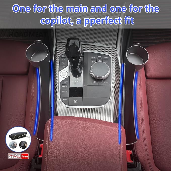 Seat Gap Filler Compatible with Mazda CX-5.Deeper Than Standard Retail Models(7.5cm)|Added Cup Holder (2 Fixed Points) + Hooks + Charging Cable Port |2pcs Black| Free Window Break Hammer 1pcs|
