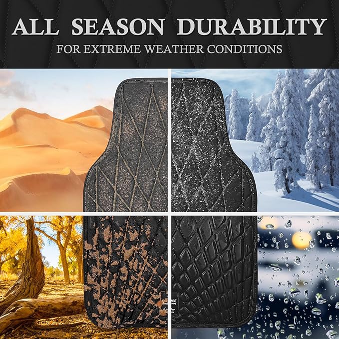 CAR PASS Faux Leather Floor Mats for Cars, Luxury Waterproof All Weather Car Mats Full Set, Anti-Slip Deluxe Automotive Mats Universal Fit for Most SUV,Vans,Sedans,Trucks, 4 Piece All Black