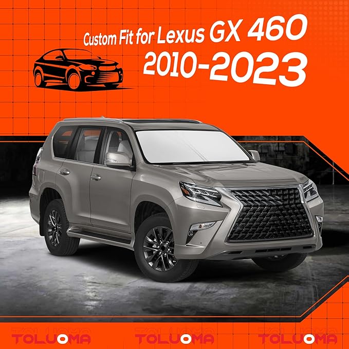 Toluoma Custom Fit Windshield Sun Shade for Le-xus GX460 2010-2023 - Full Coverage, 210T Reflective Fabric, Double-Layer Design - Blocks 99% UV Rays, Keeps Car Cool, Easy to Install and Store