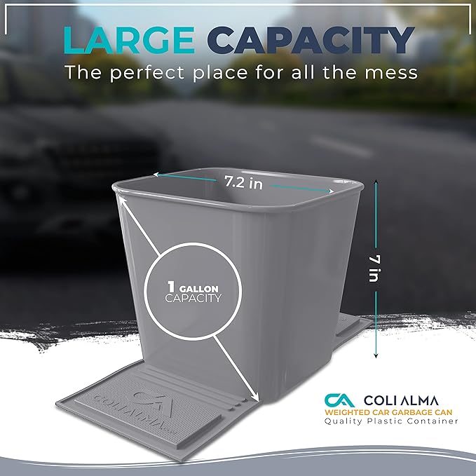Garbage Can Trash Bin Waste Container Wastebasket for Auto Car Vehicle Boat Truck Quality Plastic Large 1 Gallon 4 Liter, Leakproof Quality for Life Gray