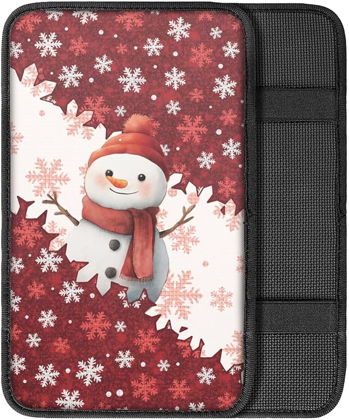 Cute Snowman Auto Armrest Console Accessories Center Console Cover Soft Car Console Covers Protect from Pet Claws Fit Most Cars, Truck, SUV, or Van